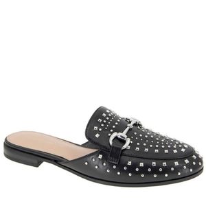 BCBGeneration Black Studded Leather Mule Flats